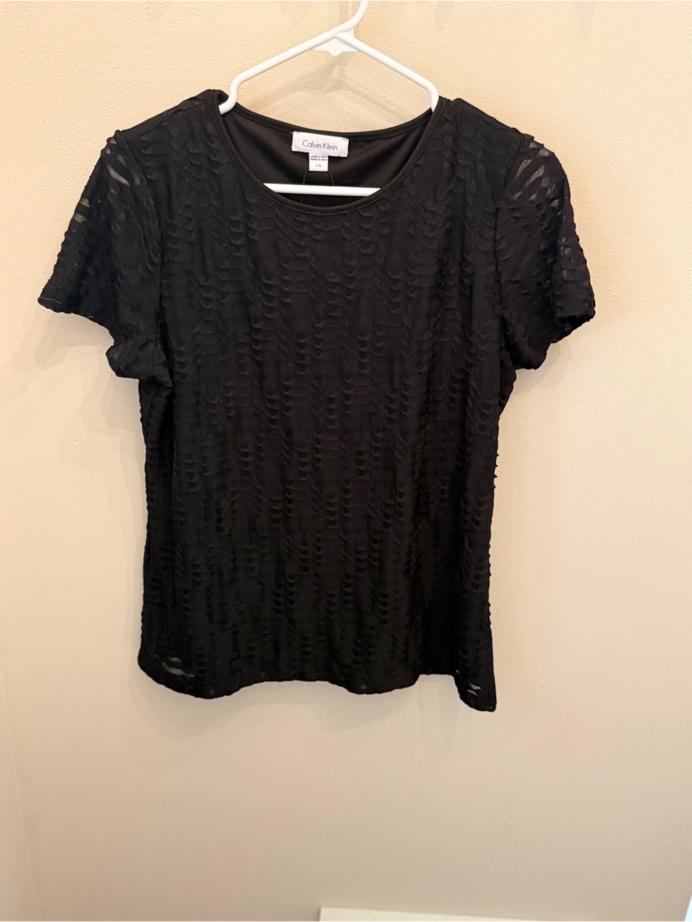 Calvin Klein Black Short Sleeve Textured Overlay Tee